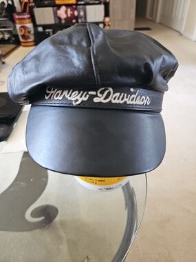 Mens 7-8 Harley Davidson Vintage Hat Leather And Suede Black Great Condition